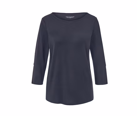 Blaues Funktionsshirt mit 3/4-Ärmeln.
