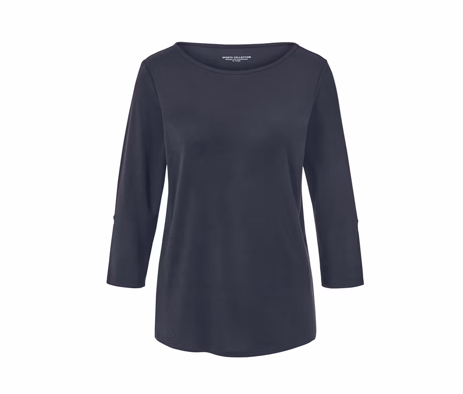 Blaues Funktionsshirt mit 3/4-Ärmeln.