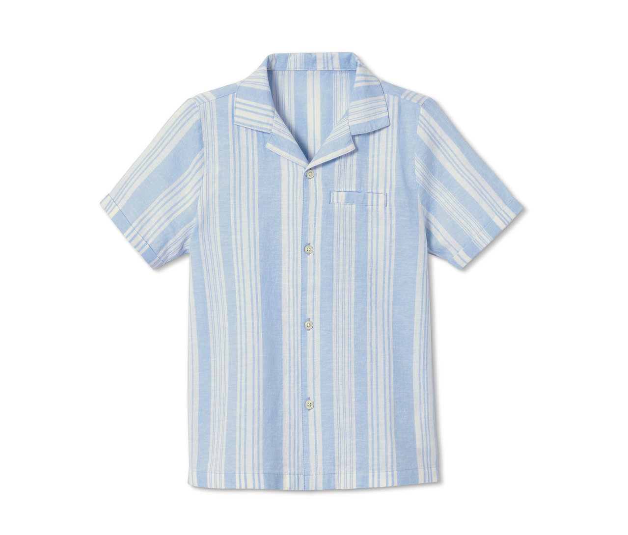 Hellblaues, gestreiftes Kurzarmhemd aus Bio-Baumwolle.