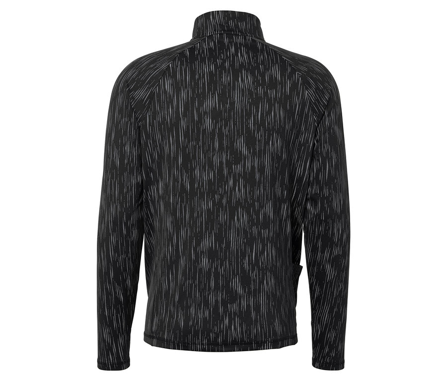 Detail einer schwarzen Jacke mit Muster.