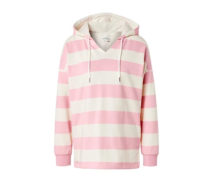 Gestreifter Hoodie in Rosa und Weiß.