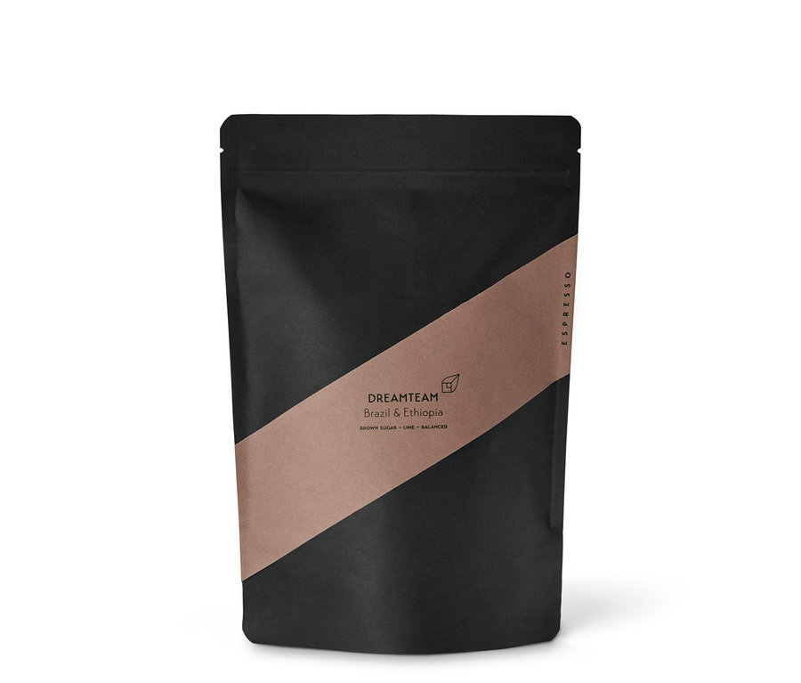 Schwarze Packung Kaffeekirsche - Dreamteam Espresso - 250 g Ganze Bohne.