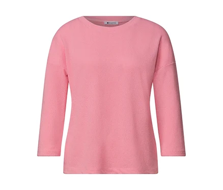 Street One 3/4-Arm-Shirt in Rosa mit Rundhalsausschnitt, flach liegend.
