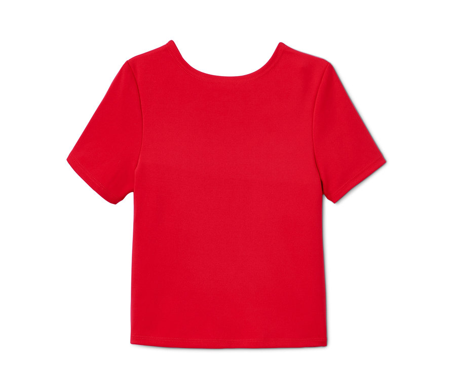 Rotes Mädchen Cropped-Funktionsshirt mit recyceltem Material.
