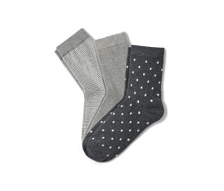 1x grau meliert-weiss gestreift, 1x grau meliert, 1x dunkelgrau meliert mit weissen Punkten