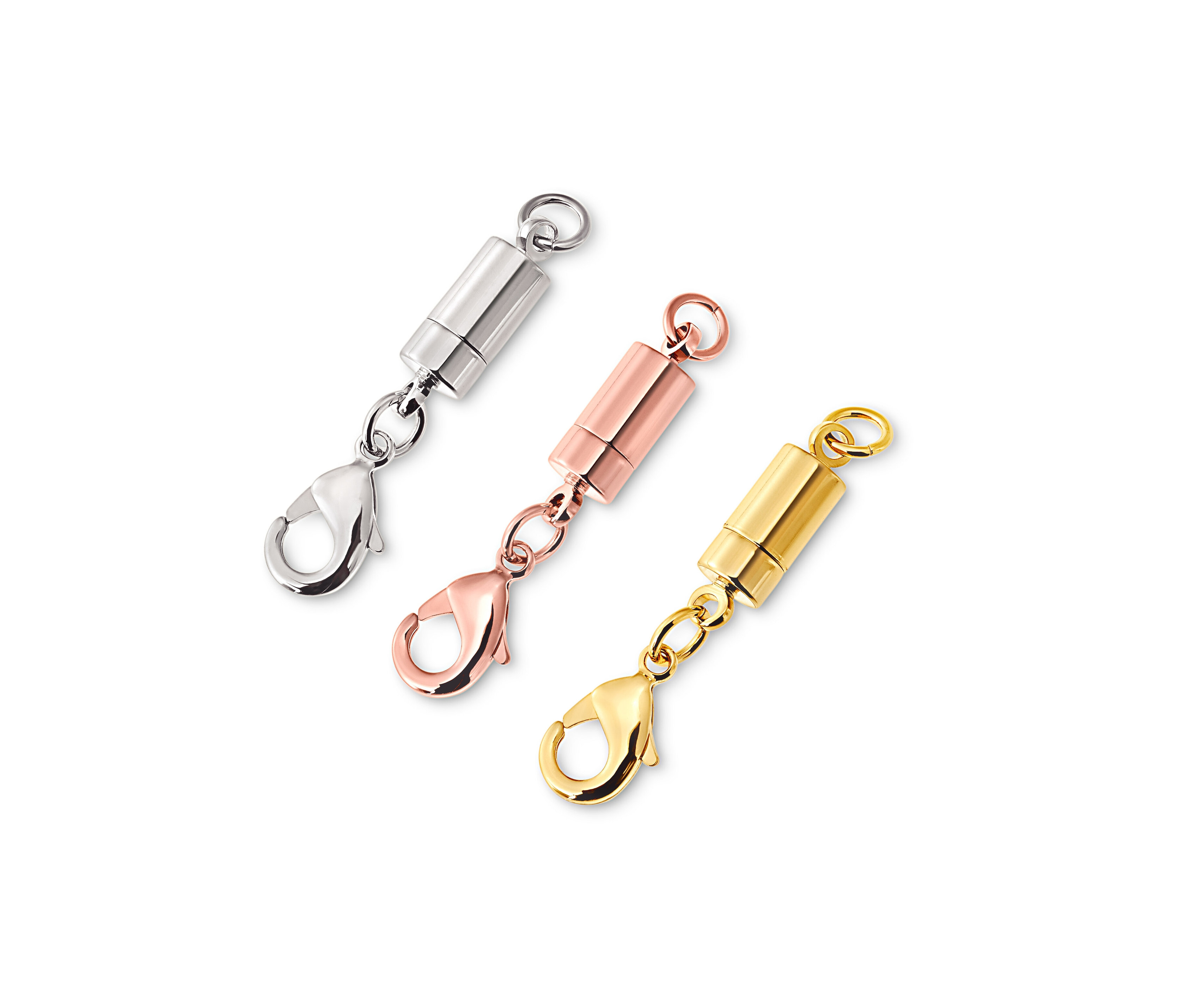 Magnetverschluss-Set in Silber, Rosa und Gold.