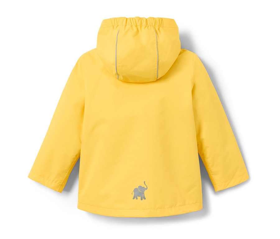 Rückansicht einer gelben 3-in-1-Kinder-Outdoorjacke.