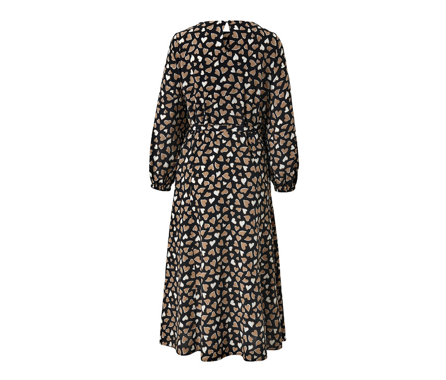 Webkleid mit Alloverprint, langen Ärmeln und Gürtel.