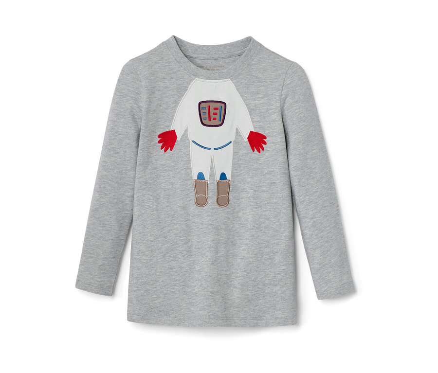 Graues Langarmshirt mit Applikation eines Astronauten.