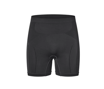 Schwarze Radunterhose auf weißem Hintergrund.