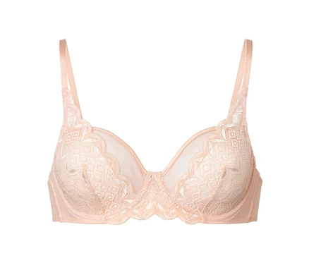 Roséfarbener Bügel-BH mit Spitze.