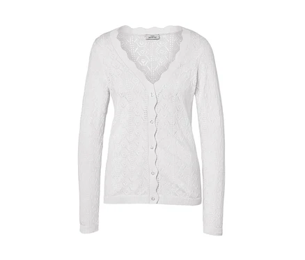 Weisse Strickjacke mit Ajour-Muster.
