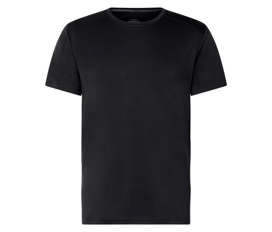 Schwarzes Sport T-Shirt mit kurzen Ärmeln.
