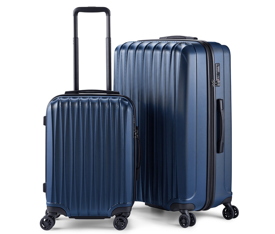 Blaues Hartschalenkoffer-Set, groß und klein.