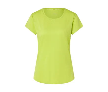 Ein neon-gelbes Sport-T-Shirt liegt auf einer ebenen Fläche.