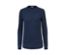 Detailaufnahme eines blau melierten Strickpullovers.