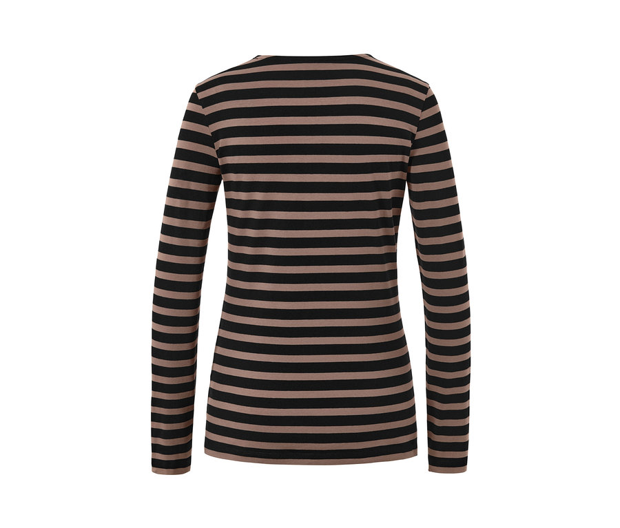 Rückansicht des gestreiften Langarmshirts in Schwarz-Braun.