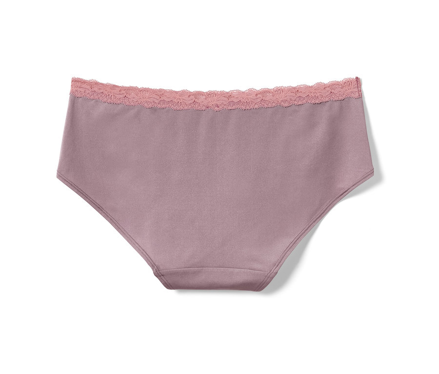 Ein einzelner roséfarbener Panty mit Spitze am Bund.