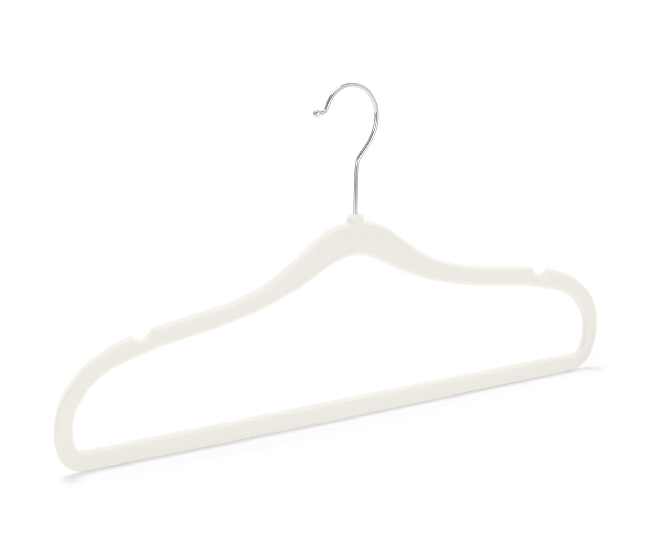 Einzelner, creme-farbener, extraschmaler Kleiderbügel.
