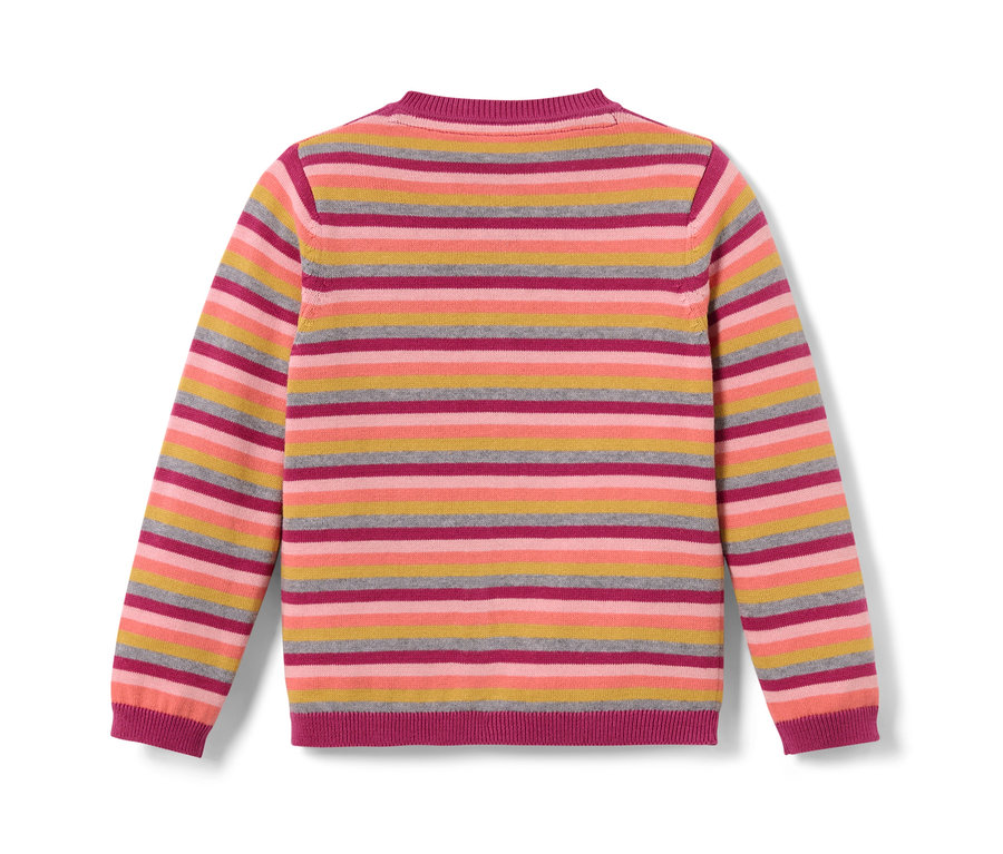 Gestreifte Kinder-Strickjacke in verschiedenen Farben.