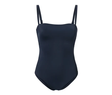 Marineblauer Badeanzug mit Trägern.