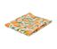 Zusammengelegte abwischbare Tischdecke mit Orangenmuster.
