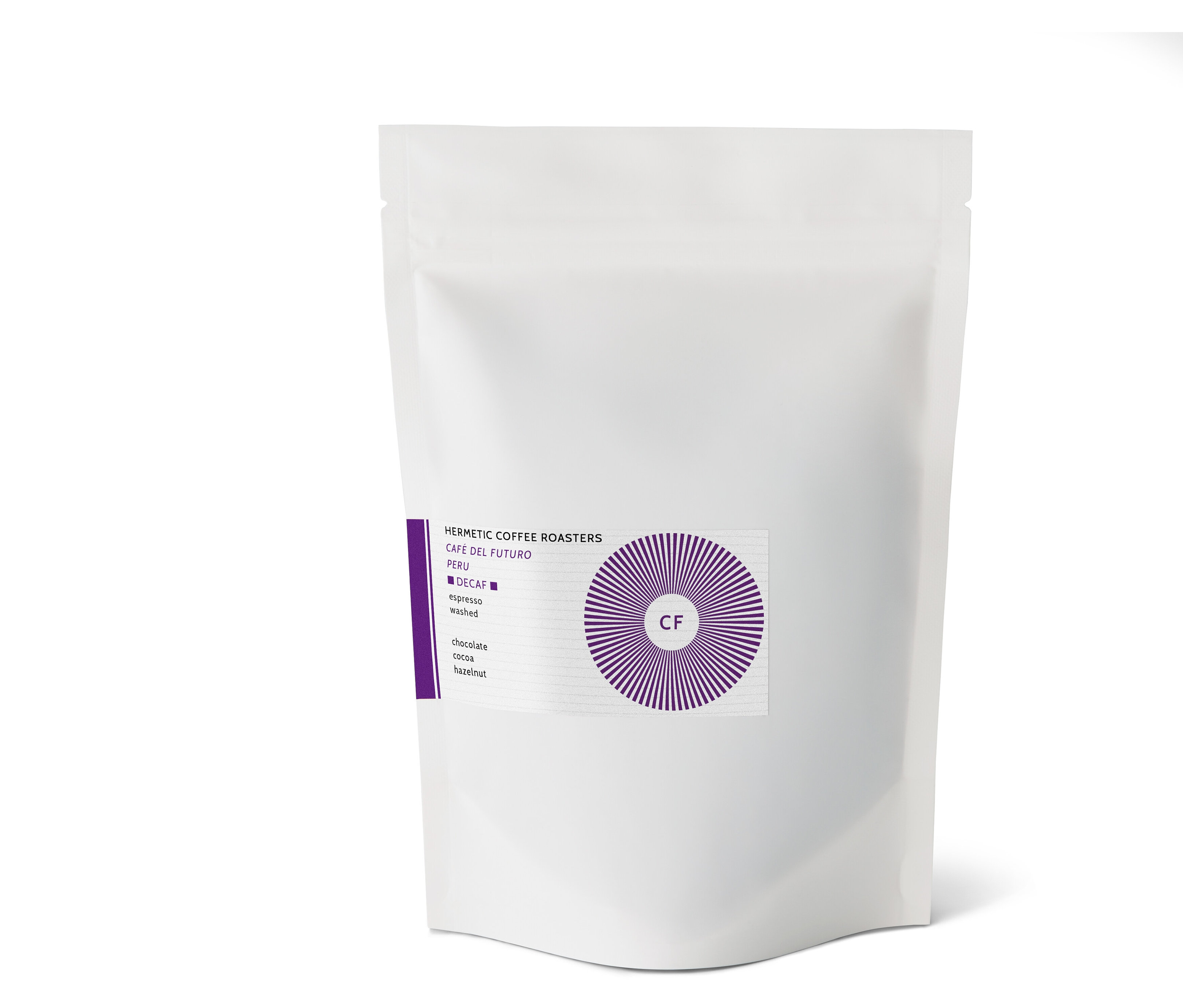 Packung Hermetic - Café del Futuro Espresso, entkoffeiniert - 250 g Ganze Bohne.