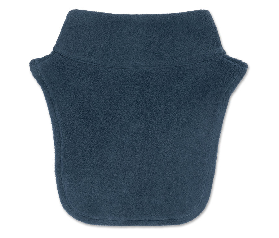 Eine marineblaue Fleece-Sturmhaube auf weißem Hintergrund.