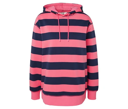 Rosa-marineblau gestreifter Hoodie.