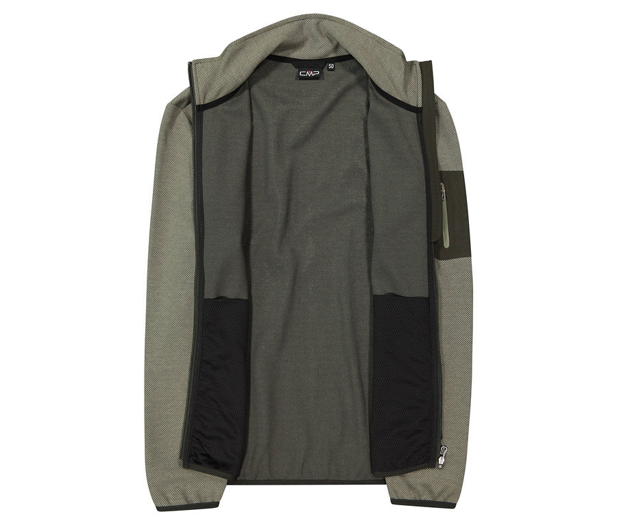 Offene olivgrüne CMP Fleecejacke mit durchgehendem Reißverschluss.