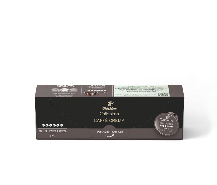Eine Packung Cafissimo Caffè Crema kräftig Kapseln.