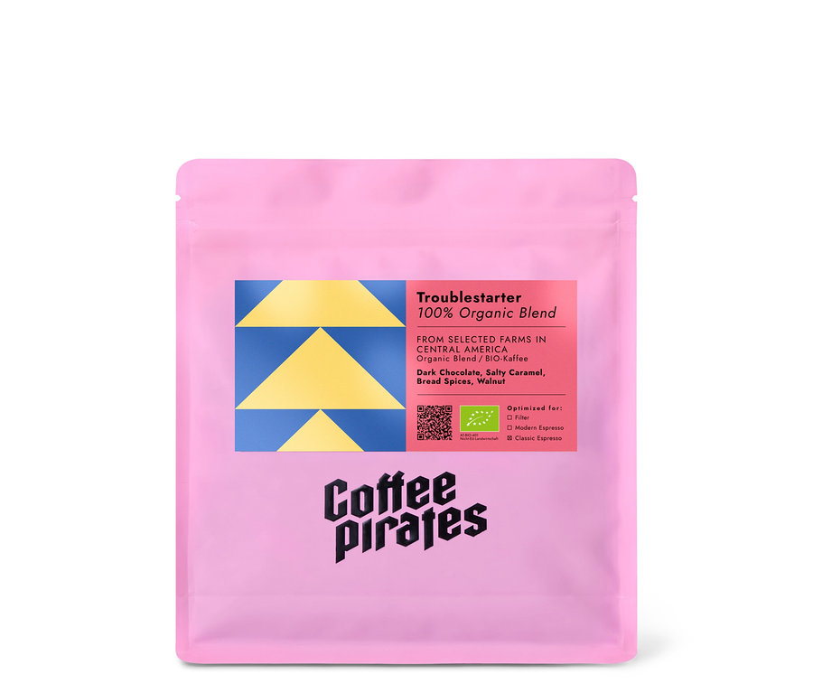 Eine Packung Coffee Pirates - Troublestarter Bio Espresso - 250 g Ganze Bohne.