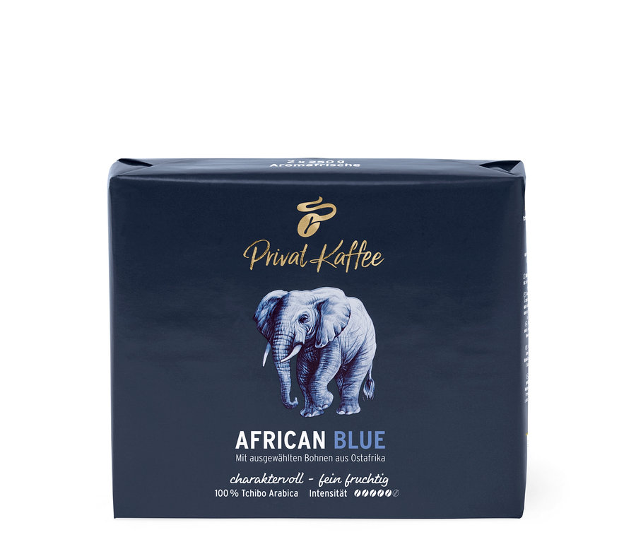 Eine Packung Privat Kaffee African Blue - 500 g Gemahlen.