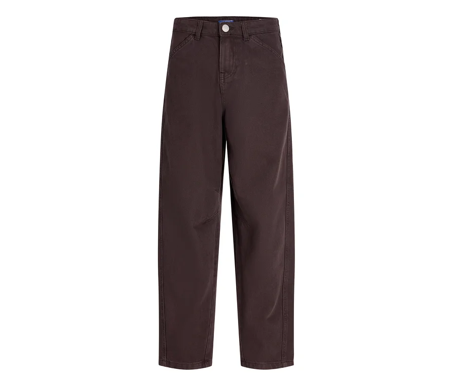 Dunkelbraune Jack&Jones Twist Hose mit weitem Bein und Knopfverschluss.