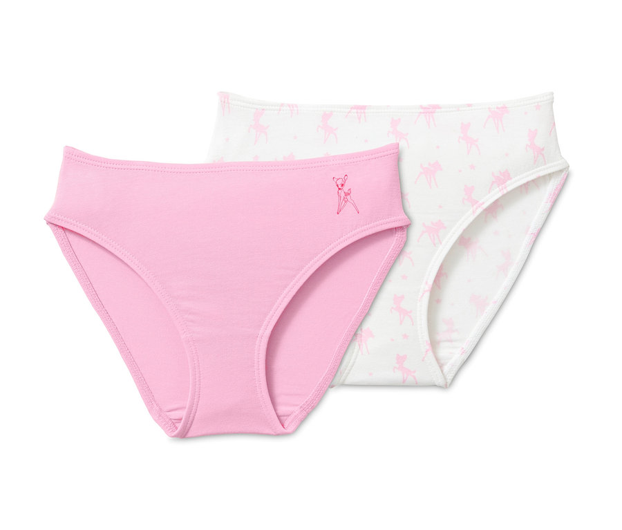 Zwei Slips »Disney«, einer rosa mit Bambi-Motiv, einer weiß mit Bambi-Aufdruck.