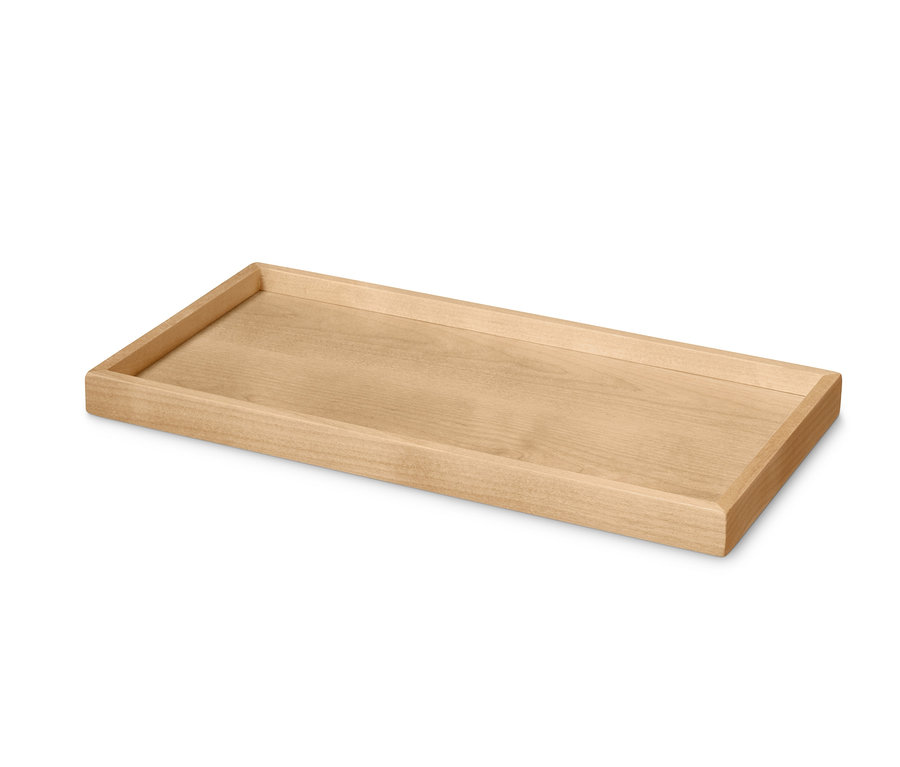 Rechteckiges Tablett aus Holz.