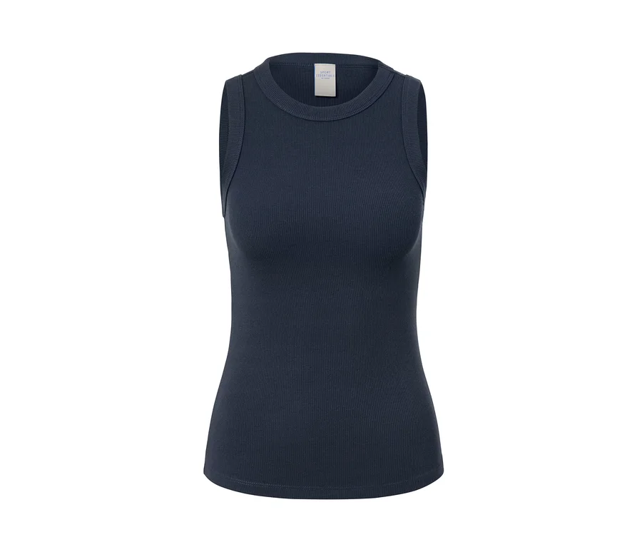 Ein dunkelblaues Sporttop aus einem 2er Set.