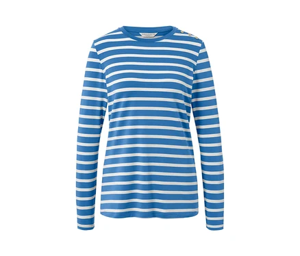 Gestreiftes Langarmshirt in Blau und Weiß.