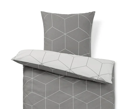 Graue Renforcé-Bettwäsche mit geometrischem Muster.