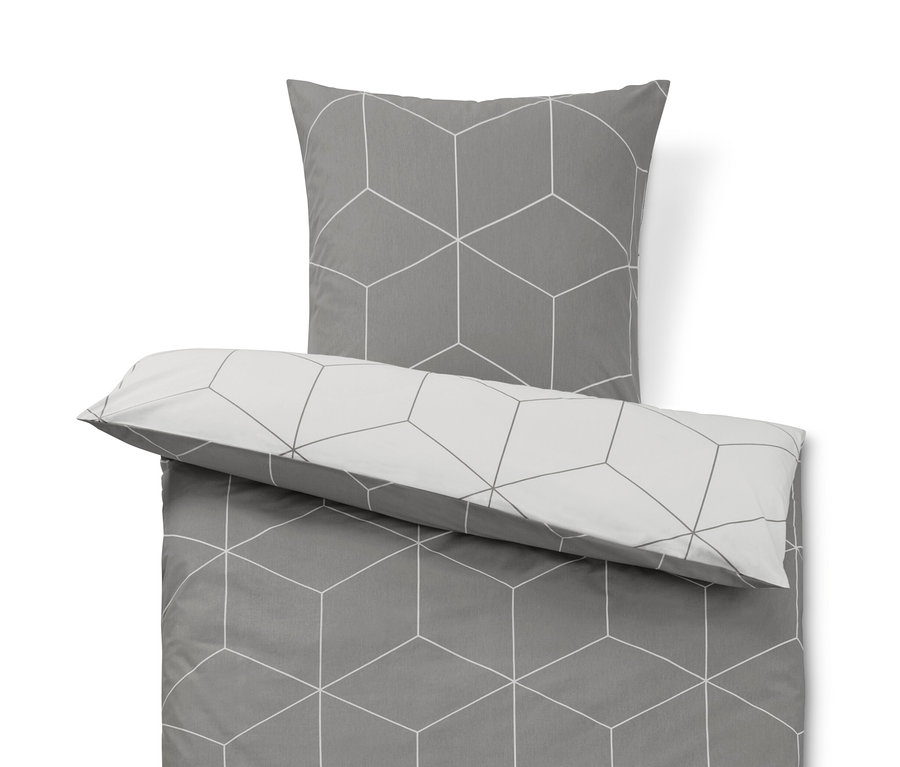 Graue Renforcé-Bettwäsche mit geometrischem Muster.