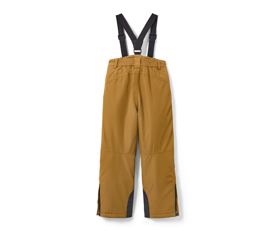 Kinder-Skihose in Camel mit schwarzen Hosenträgern.