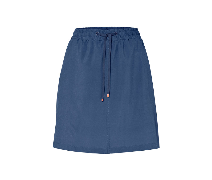 Blaue Funktionsrockshorts mit Kordelzug in der Taille.