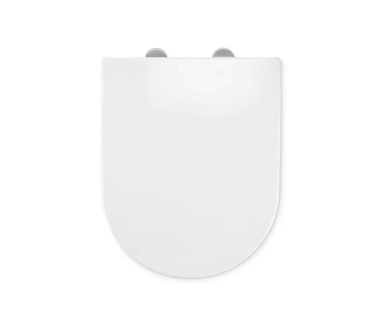 Detailansicht von oben eines weißen Premium-WC-Sitzes mit Absenkautomatik.