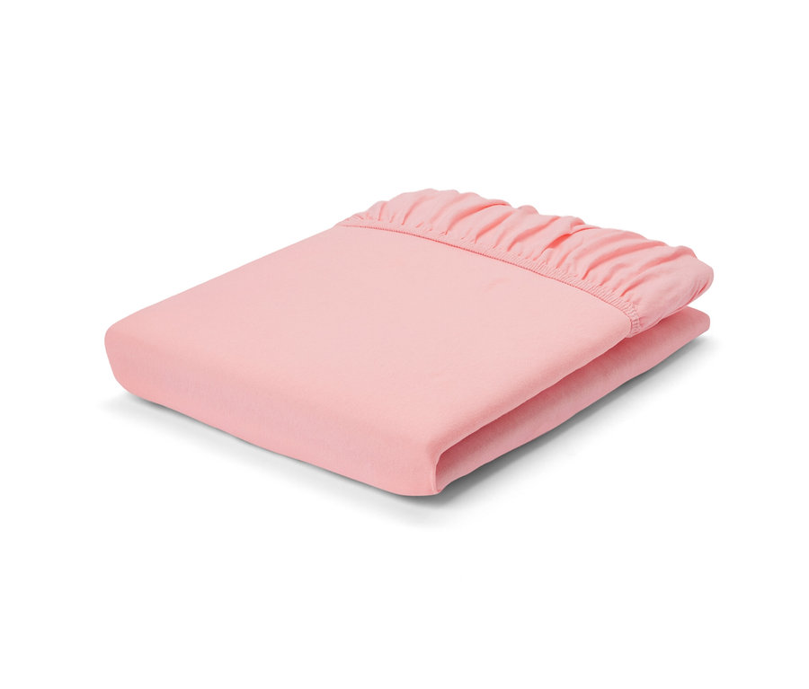 Gefaltetes Jersey-Spannbettlaken, Aprikose, in Normalgröße, Doppelgröße und Übergröße.