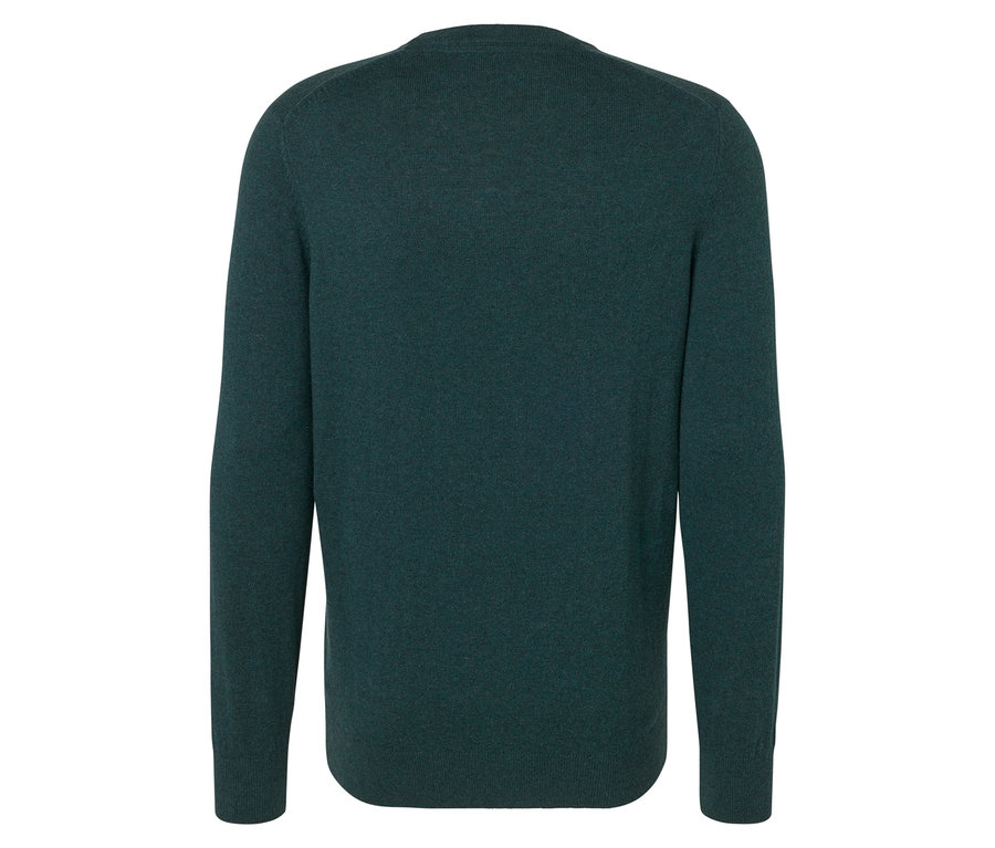 Rückansicht eines grünen langärmligen Pullovers.