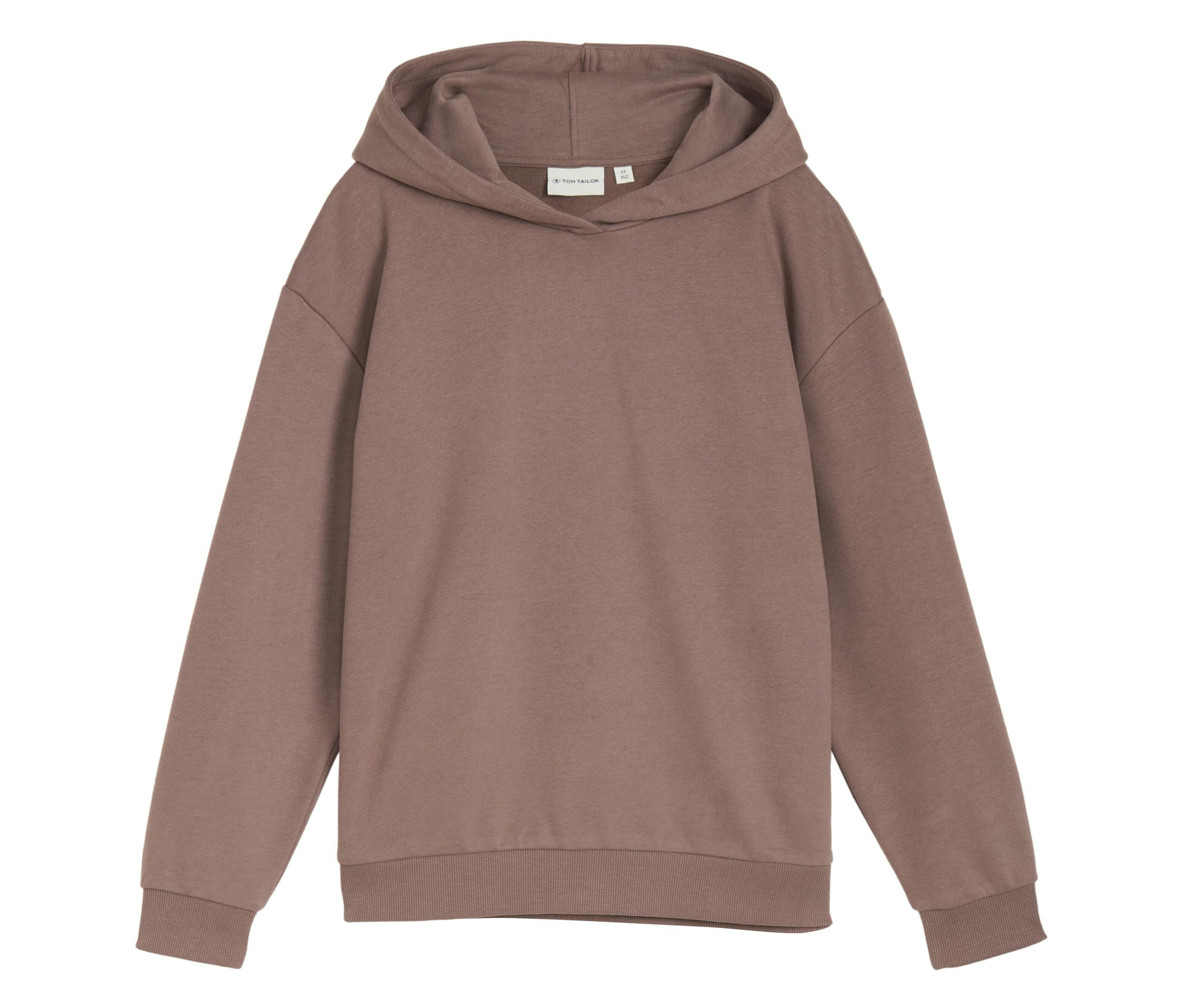 Der Tom Tailor Kinder-Oversized-Sweat-Hoodie mit Backprint ist in Braun auf dem Foto zu sehen.