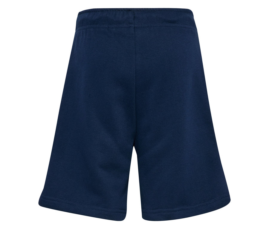 Nahaufnahme der Rückseite der blauen hummel® HMLJR Loose Sweatshorts.