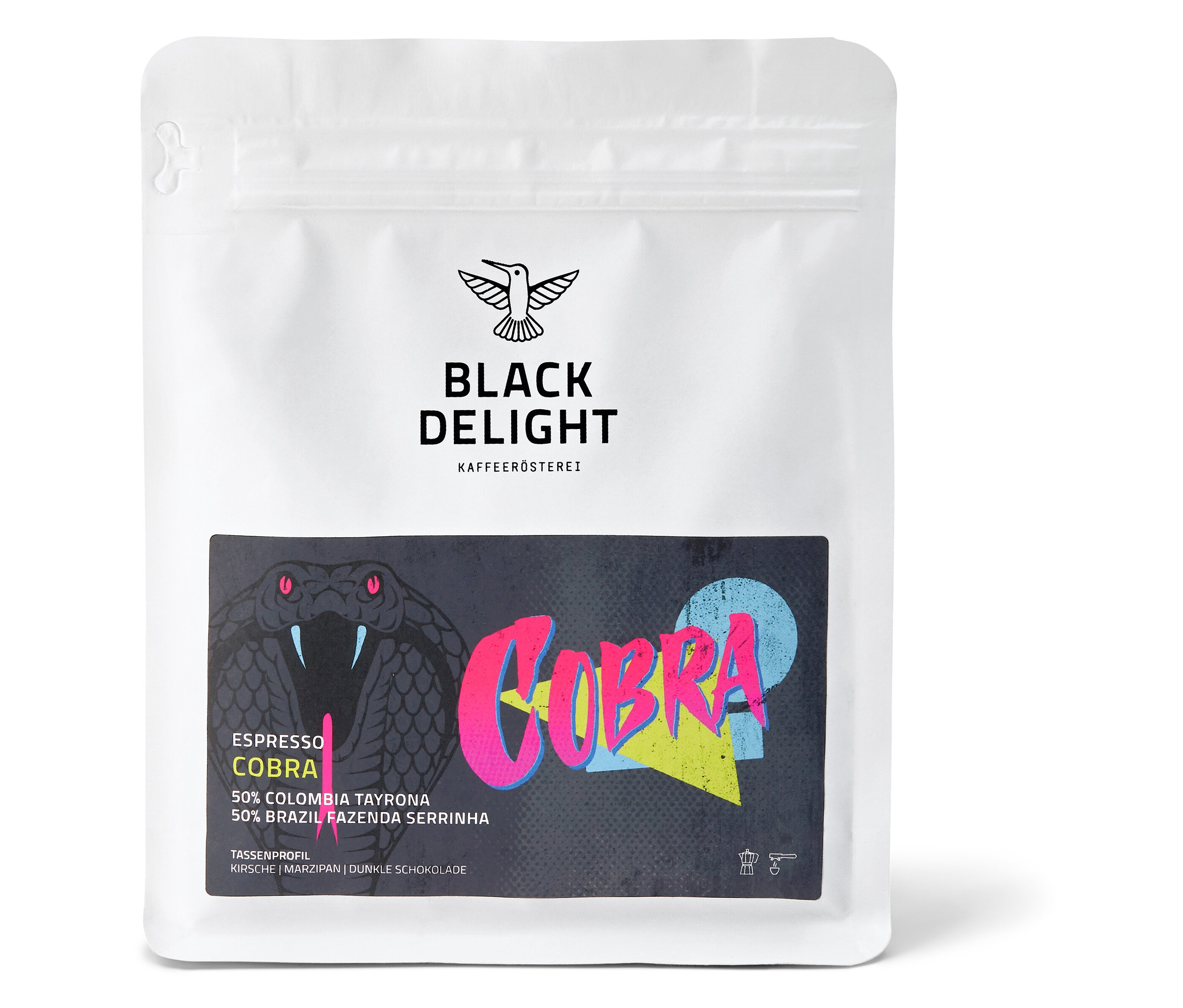 Packung Black Delight - COBRA Blend Espresso - 250 g ganze Bohne.