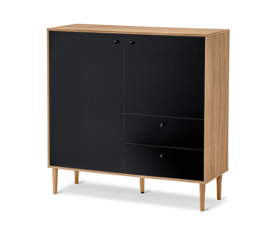 Anthrazitfarbenes Highboard »Bekeson« mit Türen und zwei Schubladen.