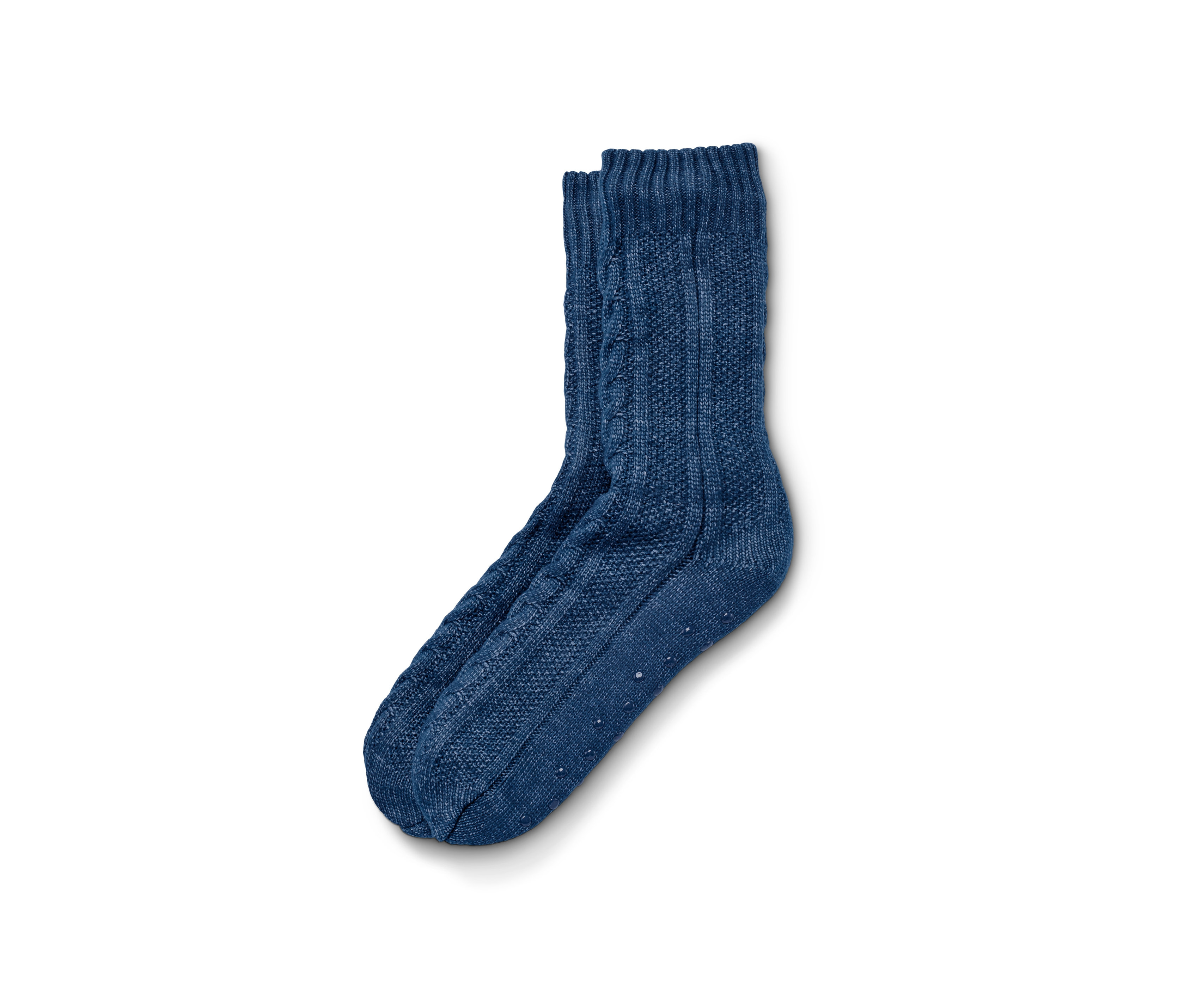 Blaue Hausschuhsocken.